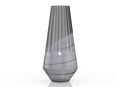 Gray Ceramic Vase With Vertical Stripes And Conical Modern Design 3d model