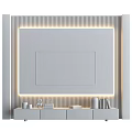 Modern TV Wall Design With Marble Panel LED Strip And Decorative Items On White Stand 3d model