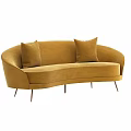 Elegant Modern Yellow Velvet Curved Sofa With Metal Legs And Two Cushions