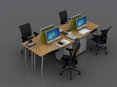 Modern office desk and chair four-person table 3d model