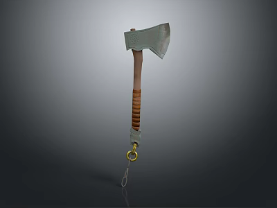 Traditional Axe Weapon With Metal Head Brown Wooden Handle And Brass Loop 3d model