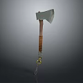 Traditional Axe Weapon With Metal Head Brown Wooden Handle And Brass Loop