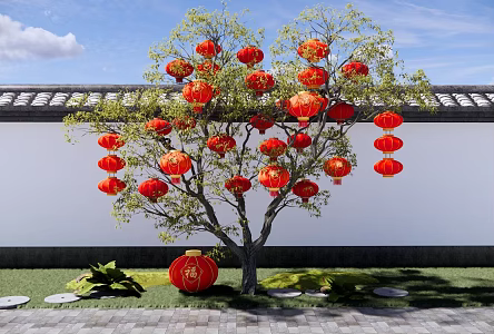 Lantern Tree Meichen New Year Lantern Festival Decorative Light Red Lantern Festival Lantern Spring Tree 3d model