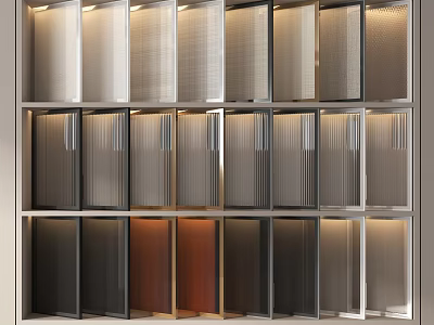 Modern Layered Glass Display Cabinet With Illuminated Shelves And Textured Panels 3d model