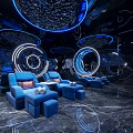 Modern Luxury SPA Sauna Interior With Blue Lighting Circular Decor Blue Sofas And Marble Flooring 3d model