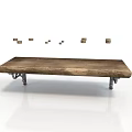 Rustic Wooden Long Table With Metal Brackets And Decorative Wall Blocks
