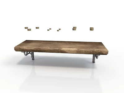 Rustic Wooden Long Table With Metal Brackets And Decorative Wall Blocks 3d model