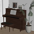 Musical Instruments and Art Supplies Display with Piano Sheet Music Decorations and Green Plant