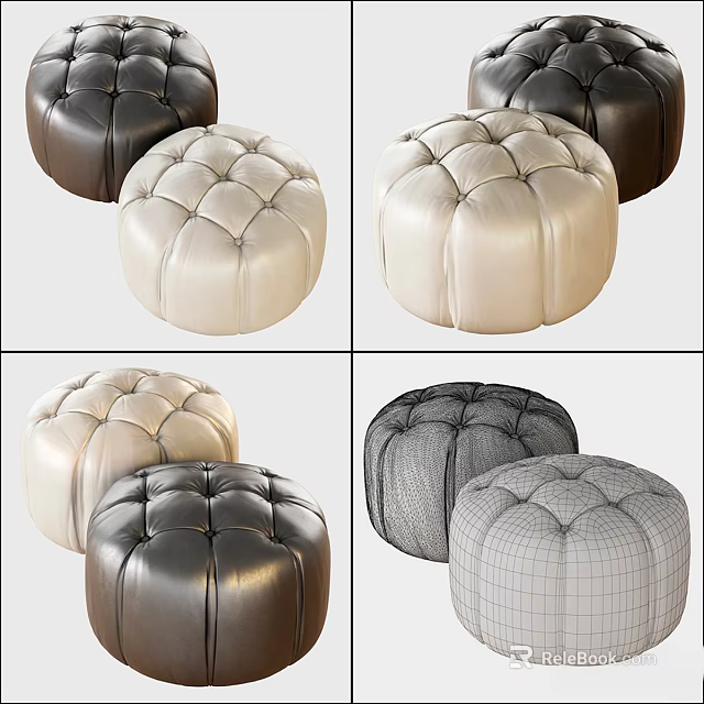 Stylish Leather Tufted Ottoman Design in Black and Cream Colors for Modern Interior Spaces 3d model 