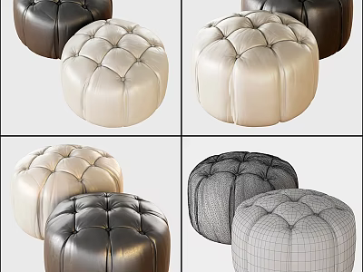Stylish Leather Tufted Ottoman Design in Black and Cream Colors for Modern Interior Spaces 3d model