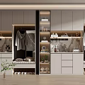 Modern Shoe Cabinet Design With Storage Space Clothing Hanger And Marble Countertop