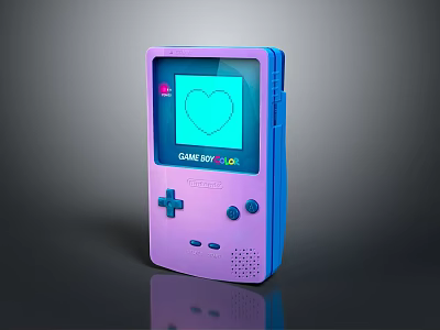 Game Boy Color Portable Gaming Console With Purple Blue Design And Heart Graphic Screen 3d model