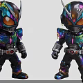 Two Vibrant Colorful Armored Creature Character Figures With Metallic Design