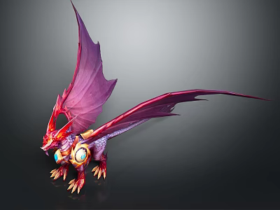 Mythical Fantasy Dragon Character Featuring Purple Wings Red Scales And Glowing Claws 3d model