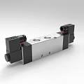 Industrial Pneumatic Solenoid Valve With Silver Body Black End Caps Red Indicators And Circular Ports
