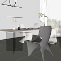 Modern Minimalist Desk with White Tabletop Black Chairs Potted Plant and Office Supplies Near Window