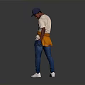 Man in white ERUDITE T-shirt blue cap brown belt blue jeans white sneakers gray background