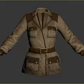 Classic Brown Coat With Leather Accents Front Pockets And Waist Belt