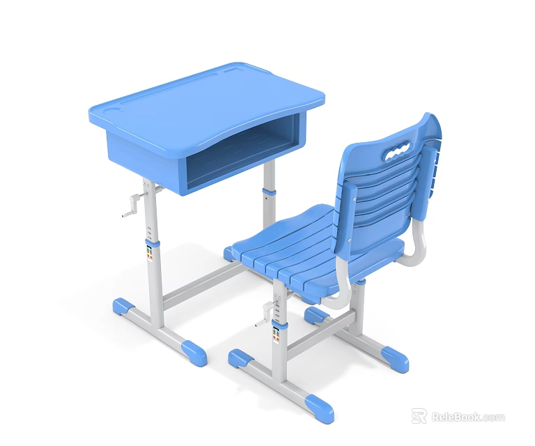 Blue Kids Adjustable Desk With Matching Chair And Height Adjustment Feature 3d model 