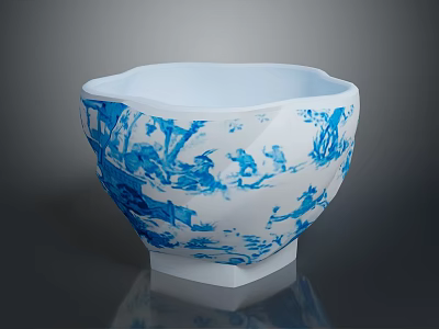 Exquisite Blue and White Carved Bowl With Intricate Sculpted Patterns and Ceramic Design 3d model