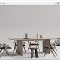 Modern Wooden Dining Table Set With Chairs And Stool For Home Interior 3d model