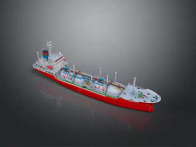 Red and White Liquefied Gas Carrier Ship With Storage Tanks And Upper Deck Structure 3d model