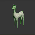 Pink Deer Figurine With Green Patterns And Legs On Dark Background With Reflection
