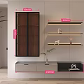 Modern Sideboard Wooden Gray Spacious Storage And Decorative Shelves With Vases Figurines In Dining Area