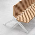 Public Bench with Wooden Slatted Seat and White Metal Legs in Modern Contemporary Design