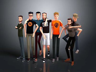 Diverse Male Game and Movie Characters in Casual Outfits with Various Animated Poses 3d model