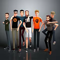 Diverse Male Game and Movie Characters in Casual Outfits with Various Animated Poses