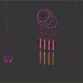 Home Decorative Wind Chime With Circular Metal Rings Wooden Rods And Black Beads Hanging