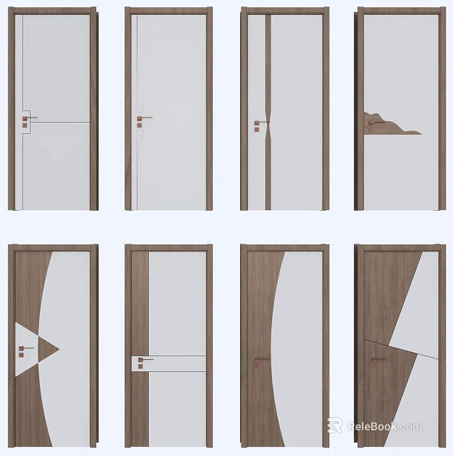 Modern Hinged Doors With Wooden Frames And Sleek White Panel Designs For Home 3d model