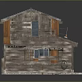 Two Story Wooden House Exterior With Blue Tile Roof And Balcony Windows
