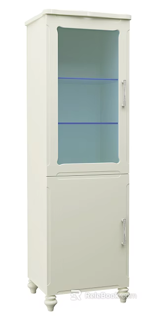 White Entryway Cabinet Sideboard With Glass Door And Blue Line Storage Shelf 3d model 