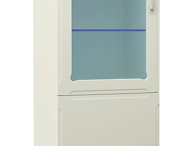 White Entryway Cabinet Sideboard With Glass Door And Blue Line Storage Shelf 3d model