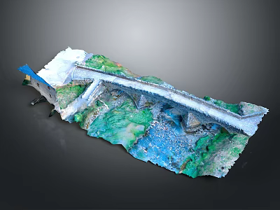 Detailed Bridge Model With Green Terrain And Blue Water Area Design 3d model