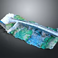 Detailed Bridge Model With Green Terrain And Blue Water Area Design