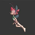 3D Cartoon Character With Pink Hair Glasses Green Top Brown Shorts And Blue Dragonfly Wings