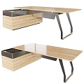 Modern Office Desk With Wooden Top Metal Legs And Functional Drawers