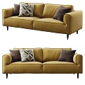 Modern Yellow Two Seater Sofa with Patterned and Solid Pillows and Black Legs 3d model