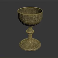 Engraved Metal Goblet With Tall Stem And Decorative Base For Household Use