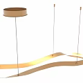 Modern Golden Wavy Chandelier with Sleek Curved Ribbon Design Suspended by Thin Cables