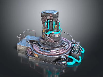 Industrial Mechanical Equipment with Blue Pipes Metal Platform and Complex Mechanical Components Structure 3d model