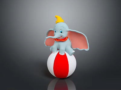 Cute Elephant Wearing Yellow Hat Sitting On Red And White Ball 3d model