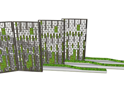 Modern Decorative Room Divider With Geometric Cutout Design And Green Plant Accents 3d model