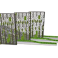 Modern Decorative Room Divider With Geometric Cutout Design And Green Plant Accents