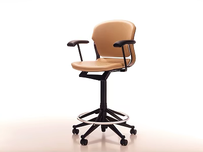 Beige Leisure Chair with Armrests and Black Swivel Base on Wheels 3d model
