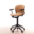 Beige Leisure Chair with Armrests and Black Swivel Base on Wheels