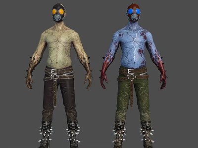 Scary Mutant Creature Characters With Gas Masks Spiked Pants And Bloody Scars 3d model